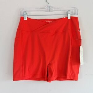 Blogilates Crisscross Scrunch Bike Shorts XL Spicy Orange Athletic Pockets